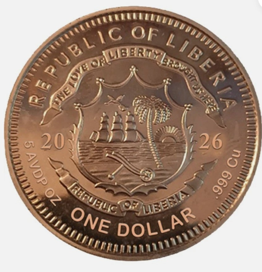 PRESALE ONLY - 2026 5 oz Liberia Shipwreck Colorized Copper Round (New in Capsule)