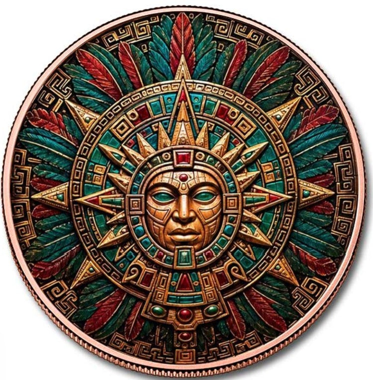 PRESALE ONLY - Aztec Sun Relic 5 oz Colorized Copper Round (New in Capsule)