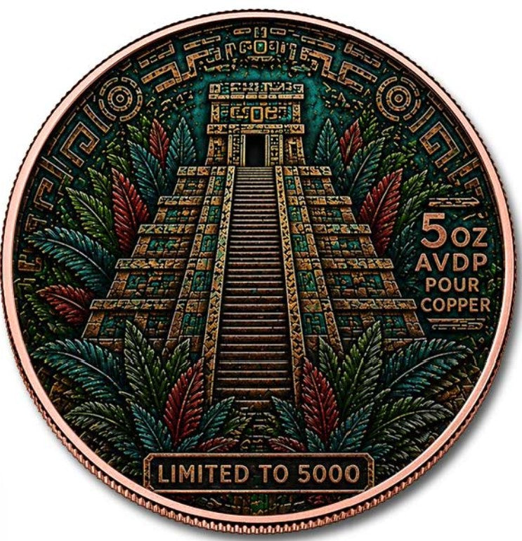 PRESALE ONLY - Aztec Sun Relic 5 oz Colorized Copper Round (New in Capsule)