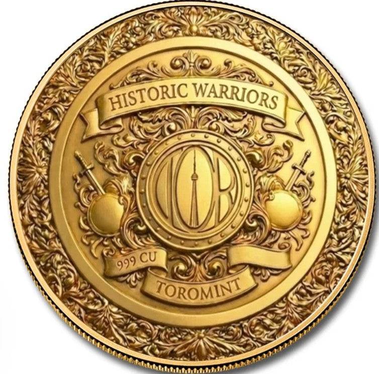 PRESALE - Historic Warriors Spartan Army 5oz Copper Coloured 24 Karat Gold Gilded Round in Capsule