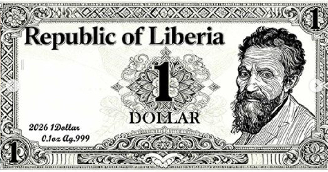 2026 Liberia Creation of Adam 1/10 oz Silver Foil Note