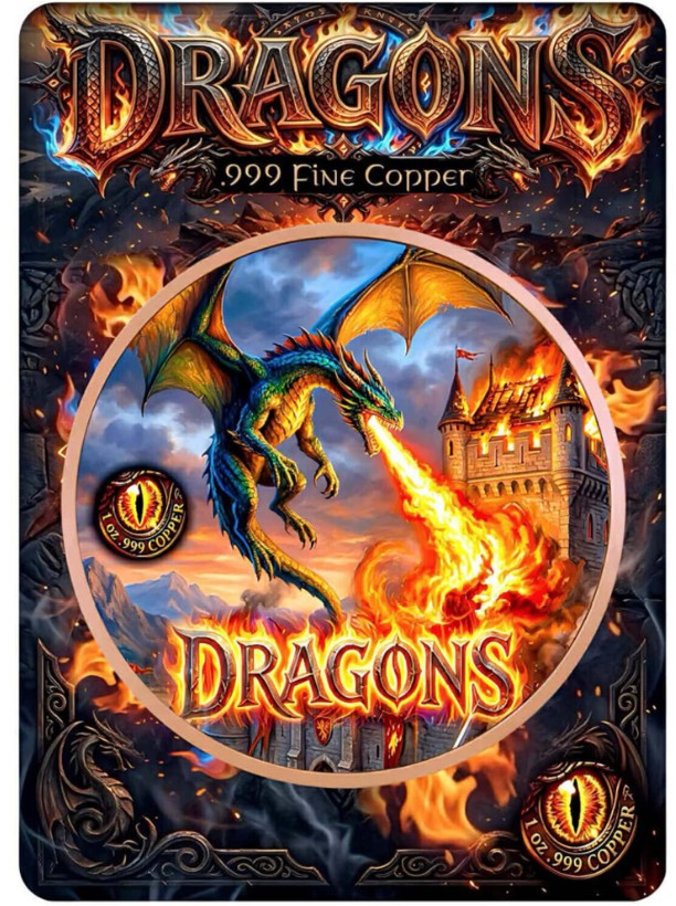 Fire Dragon Colorized 1 oz Copper Round in Card