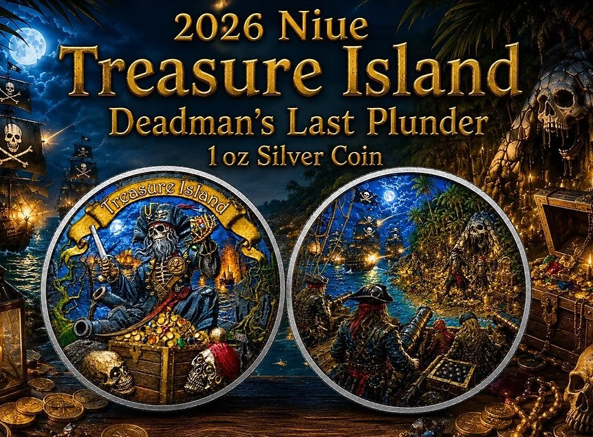 PRESALE ONLY - TREASURE ISLAND Deadman's Last Plunder 1 Oz Silver Coin 2$ Niue 2026