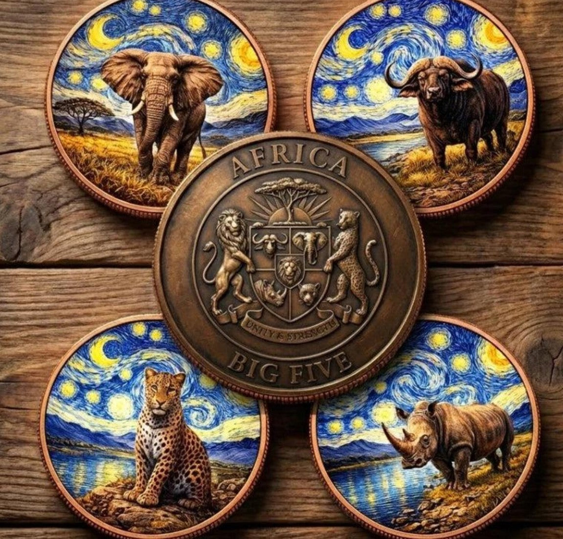 2026 African Big Five Starry Night Fusion 5 x 1 oz 999 Copper Set in Blister