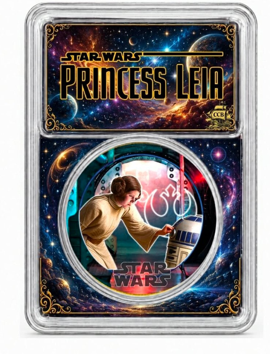 PRESALE ONLY -2025 Niue Star Wars Princess Leia & R2D2 1 oz Silver Coin in Slab