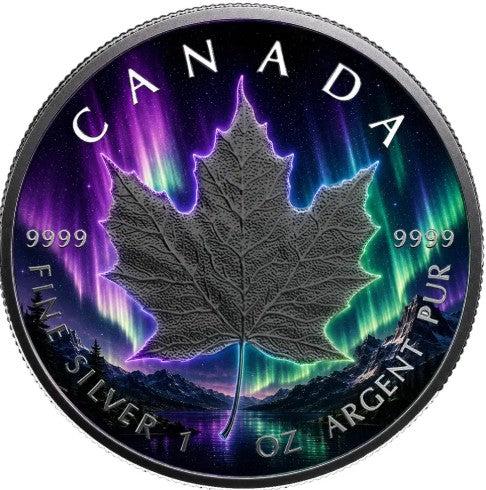 PRES SALE ONLY - 2026 Canada Maple Leaf Aurora Borealis Edition 1 oz Silver Coin