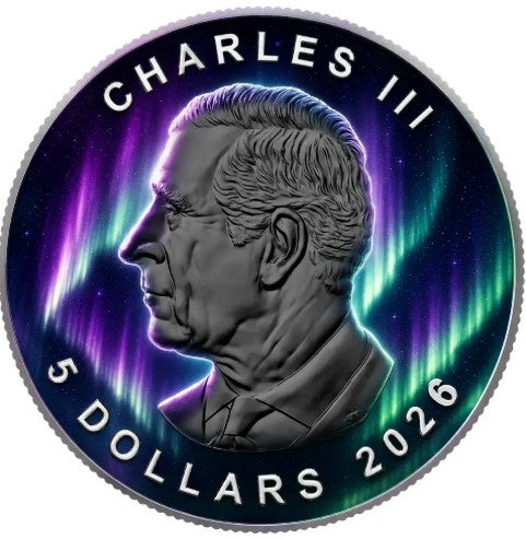 PRES SALE ONLY - 2026 Canada Maple Leaf Aurora Borealis Edition 1 oz Silver Coin
