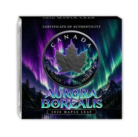 PRES SALE ONLY - 2026 Canada Maple Leaf Aurora Borealis Edition 1 oz Silver Coin