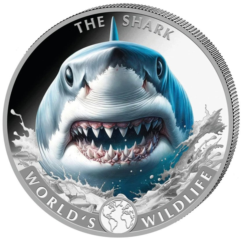 PRESALE ONLY - 2026 Congo World's Wildlife Shark Colorized 1 oz Silver Coin
