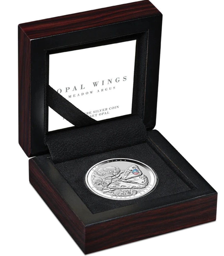 PRESALE ONLY - Australian Opal Wings Meadow Argus 2026 $2 Opal 1oz Silver Proof Coin