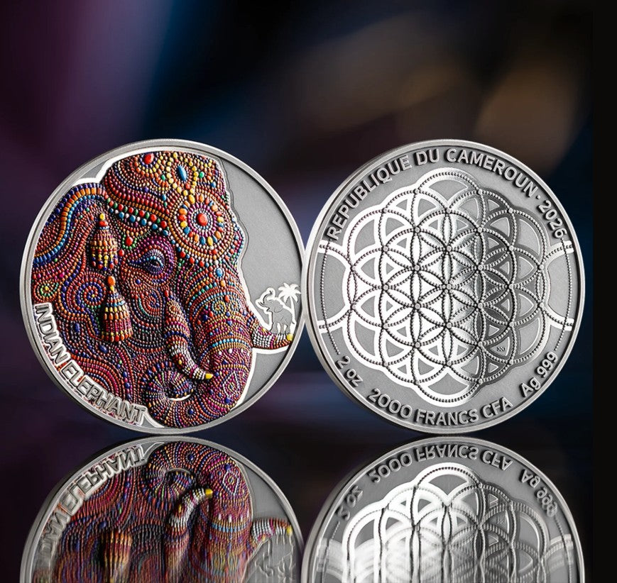 PRESALE ONLY - 2026 Indian Elephant 2oz Silver Antique Coin