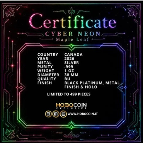 PRESALE ONLY - 2026 Maple Leaf Cyber Neon Holo Edition 1 oz Silver Coin