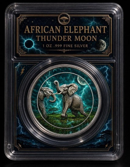 PRESALE ONLY - 2024 African Wildlife Elephant 1oz Silver in Slab