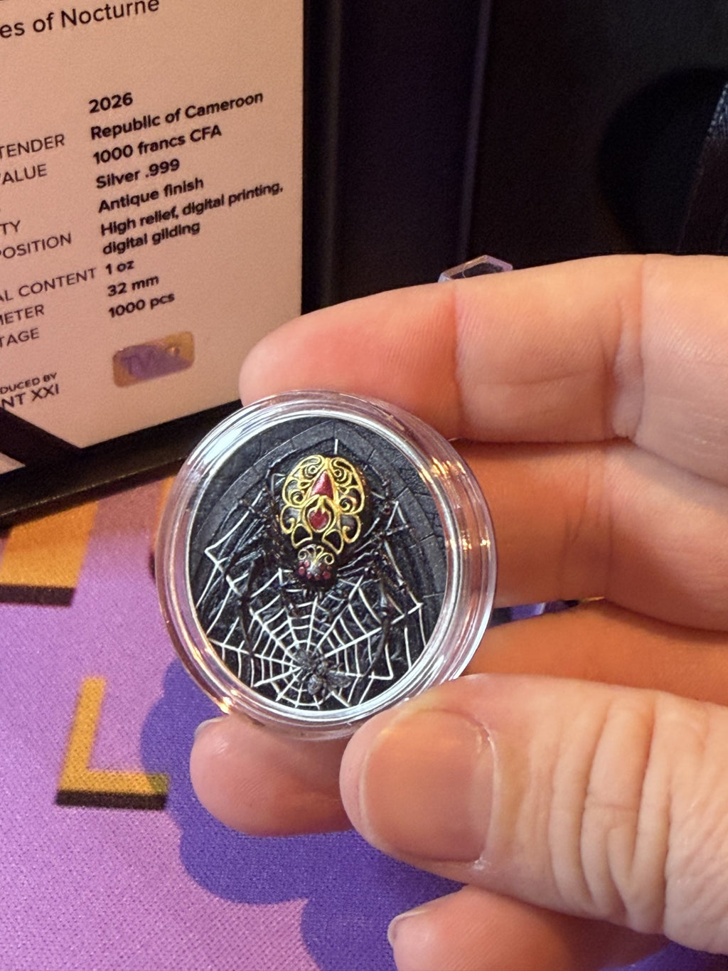 2026 1oz Cameroon The Black Widow .999 Silver High Relief Antiqued Coin